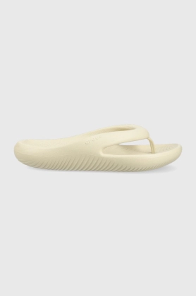 Crocs slapi Mellow Flip femei, culoarea bej, cu toc plat, 208437