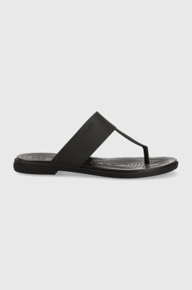 Crocs slapi Tulum Flip femei, culoarea negru, cu toc plat, 206752