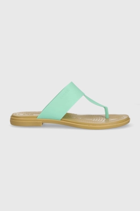 Crocs slapi Tulum Flip femei, culoarea turcoaz, cu toc plat, 206752