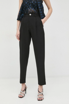 Custommade pantaloni Pianora femei, culoarea negru, fason tigareta, high waist