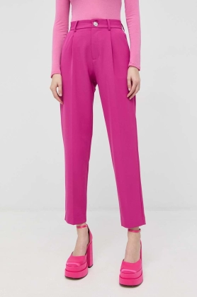 Custommade pantaloni Pianora femei, culoarea roz, fason tigareta, high waist