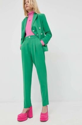 Custommade pantaloni Pianora femei, culoarea verde, fason tigareta, high waist