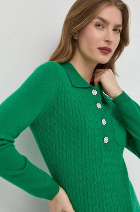 Custommade pulover de casmir femei, culoarea verde, light