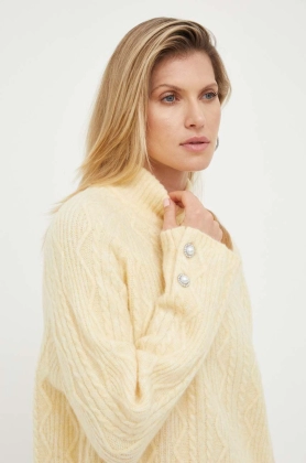 Custommade pulover de lana Thilda femei, culoarea galben, cu turtleneck