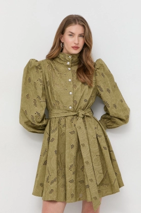 Custommade rochie din bumbac Linnea culoarea verde, mini, evazati