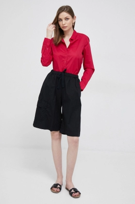 Deha pantaloni scurti femei, culoarea negru, neted, high waist