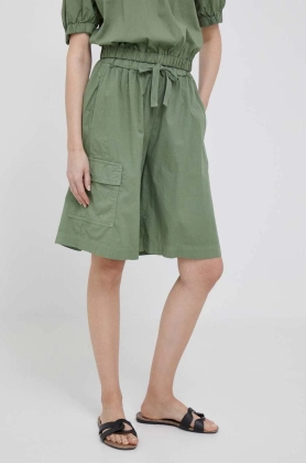 Deha pantaloni scurti femei, culoarea verde, neted, high waist