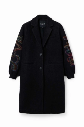 Desigual palton din lana culoarea negru, de tranzitie