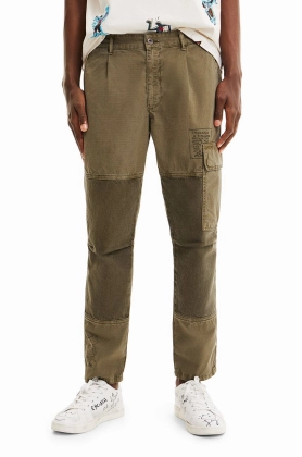 Desigual pantaloni de bumbac barbati, culoarea maro, cu fason cargo