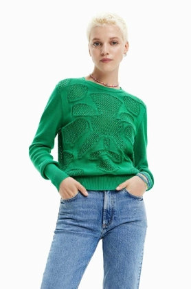 Desigual pulover de bumbac culoarea verde, light