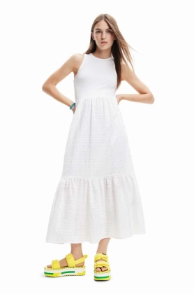 Desigual rochie culoarea alb, midi, drept