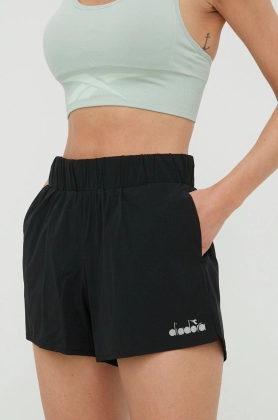 Diadora pantaloni scurti de alergare Be One femei, culoarea negru, neted, high waist