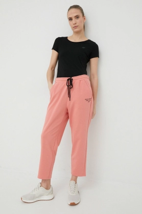 Dkny pantaloni de trening femei, culoarea roz, cu imprimeu