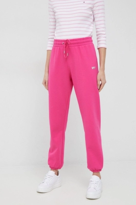 Dkny pantaloni de trening femei, culoarea roz, neted
