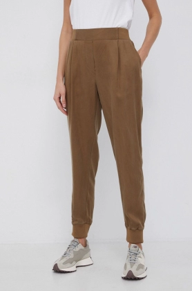 Dkny Pantaloni femei, culoarea maro, model drept, high waist
