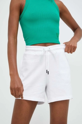 Dkny pantaloni scurti din bumbac culoarea alb, neted, high waist