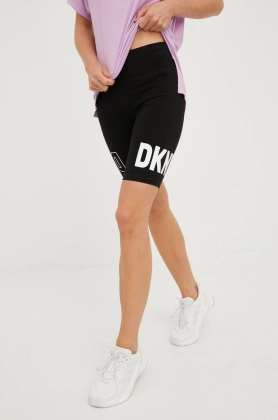 Dkny pantaloni scurti femei, culoarea negru, cu imprimeu, high waist