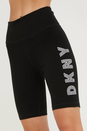 Dkny pantaloni scurti femei, culoarea negru, cu imprimeu, high waist