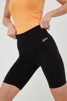 Dkny pantaloni scurti femei, culoarea negru, neted, high waist