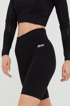 Dkny pantaloni scurti femei, culoarea negru, neted, high waist