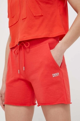 Dkny pantaloni scurti femei, culoarea rosu, neted, medium waist