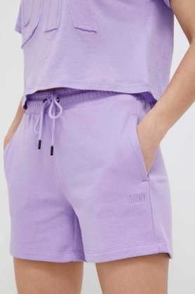 Dkny pantaloni scurti femei, culoarea violet, neted, high waist