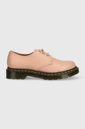 Dr. Martens pantofi de piele 1461 femei, culoarea roz, cu toc plat