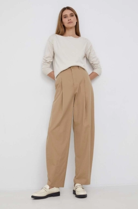 Drykorn Pantaloni Accept femei, culoarea maro, lat, high waist