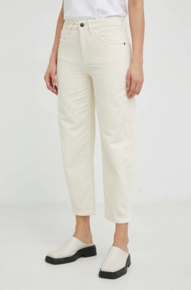 Drykorn pantaloni de catifea cord femei, culoarea bej, drept, high waist