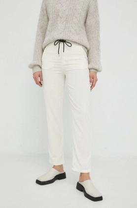 Drykorn pantaloni de catifea cord For femei, culoarea bej, drept, high waist