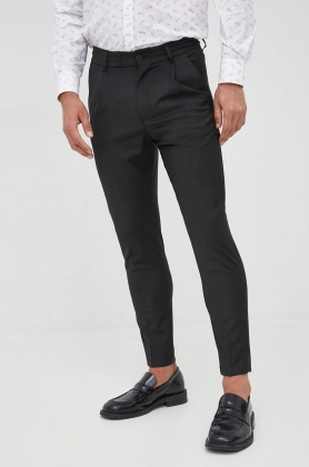 Drykorn pantaloni din lana barbati, culoarea negru, mulata