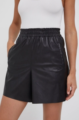 Drykorn pantaloni scurti femei, culoarea negru, neted, high waist