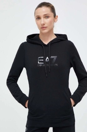 EA7 Emporio Armani bluza femei, culoarea alb, cu gluga, cu imprimeu