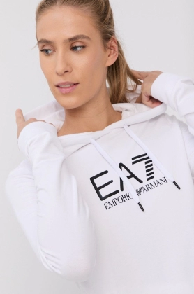 EA7 Emporio Armani Bluza femei, culoarea alb, material neted