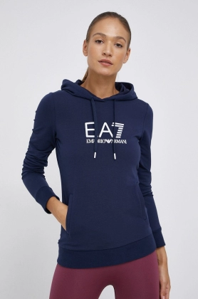 EA7 Emporio Armani Bluza femei, culoarea albastru marin, material neted