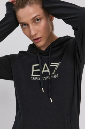 EA7 Emporio Armani Bluza femei, culoarea negru, material neted