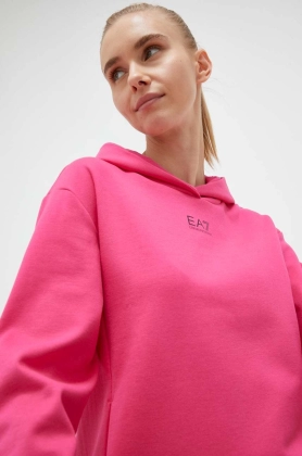 EA7 Emporio Armani bluza femei, culoarea roz, cu gluga, cu imprimeu