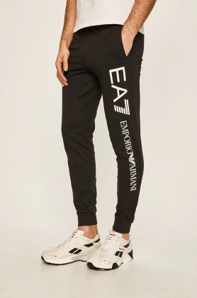 EA7 Emporio Armani Pantaloni barbati, culoarea negru, cu imprimeu