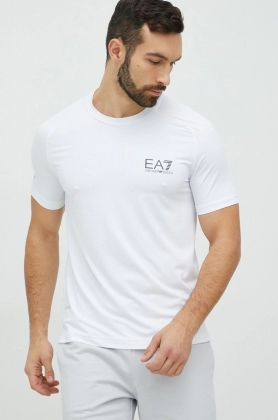 EA7 Emporio Armani tricou barbati, culoarea alb, neted