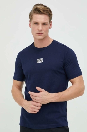 EA7 Emporio Armani tricou din bumbac culoarea albastru marin, cu imprimeu