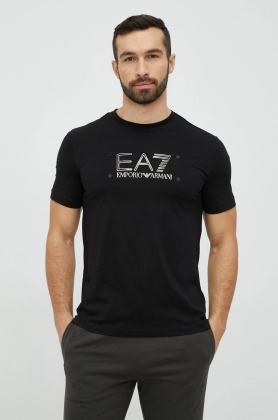 EA7 Emporio Armani tricou din bumbac culoarea negru, cu imprimeu