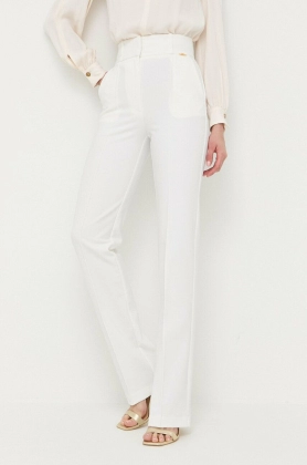 Elisabetta Franchi pantaloni femei, culoarea alb, drept, high waist