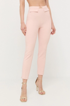 Elisabetta Franchi pantaloni femei, culoarea roz, mulata, high waist