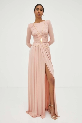 Elisabetta Franchi rochie culoarea roz, maxi, evazati