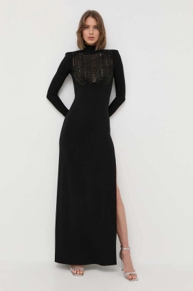 Elisabetta Franchi rochie din amestec de matase culoarea negru, maxi, mulata