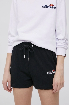 Ellesse pantaloni scurti femei, culoarea negru, cu imprimeu, high waist