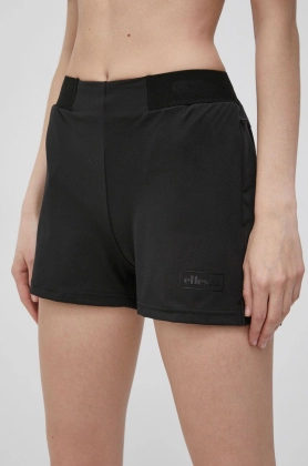 Ellesse pantaloni scurti femei, culoarea negru, neted, medium waist