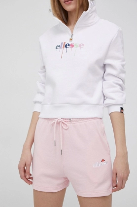 Ellesse pantaloni scurti femei, culoarea roz, cu imprimeu, high waist