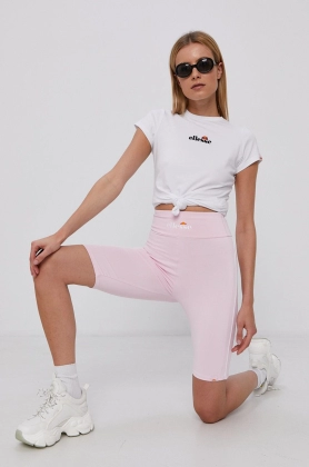 Ellesse Pantaloni scurti femei, culoarea roz, material neted, high waist