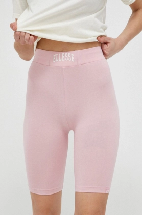 Ellesse pantaloni scurti femei, culoarea roz, neted, medium waist